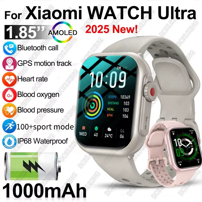 2025 New For Xiaomi Smart Watch Men Women 1.85-Inch HD AMOLED Full Touch Screen IP68 Waterproof Bluetooth Call SmartWatch Man