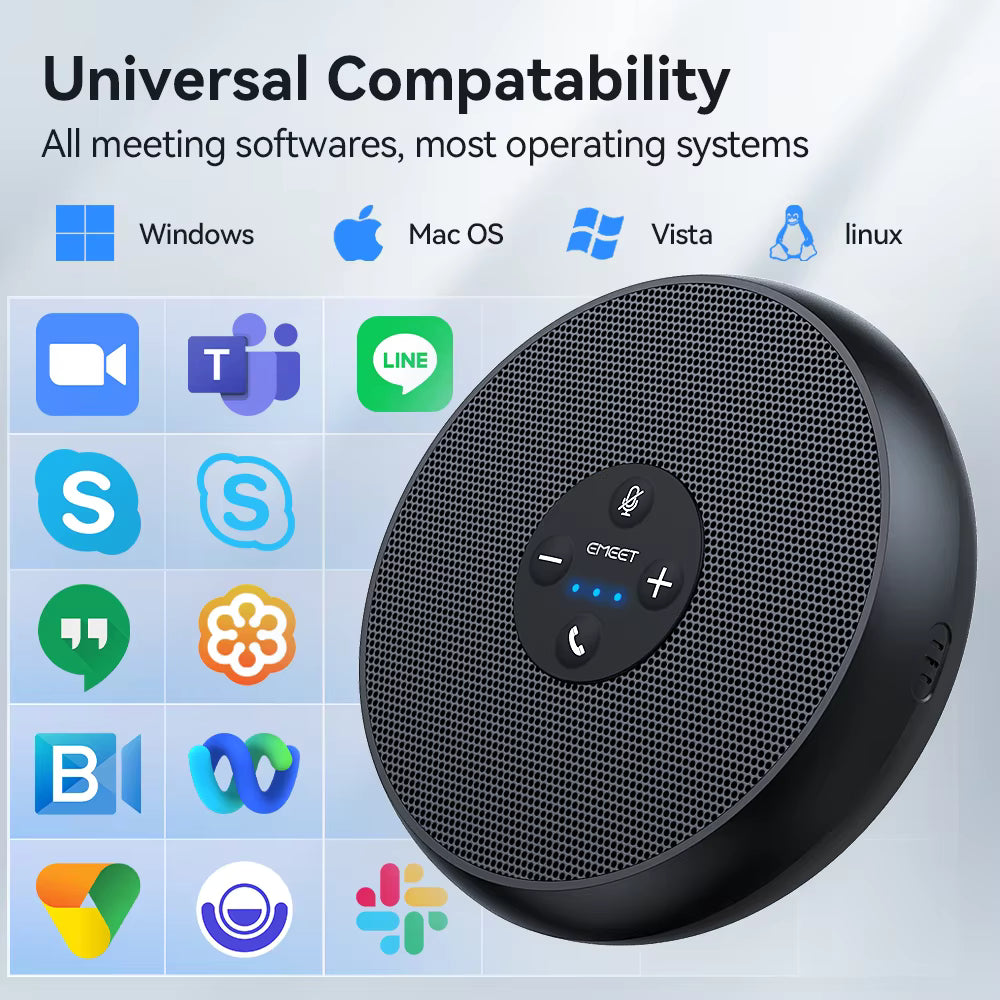 EMEET USB Wired Speakerphone Conference Speaker With 2 Mics 360° Voice Pickup Meeting Microphone for Zoom/WebEx/Microsoft Teams