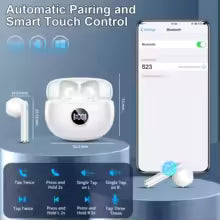 Bluetooth 5.3 Wireless Earbuds with 40H Playback ENC Noise Cancelling IP7 Waterproof Touch Control LED Display Auto Connection