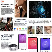 New Fitness Health Smart Rings, Heart Rate Monitoring Blood Oxygen Sleep Sport Finger Digital Ring for Android IOS