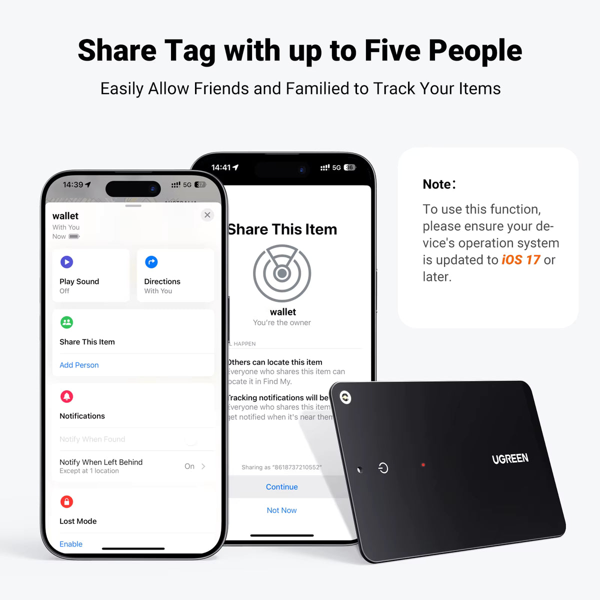 UGREEN Wallet Finder, Smart Tag Bluetooth Tracker Card Item Locator for Luggage Tags Passports with Apple Find My App (Only iOS)
