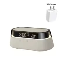 6-in-1 Smart Alarm Clock - 15W Wireless Charger, Bluetooth Speaker, FM Radio, Dual Alarm, USB Charger & RGB Night Light