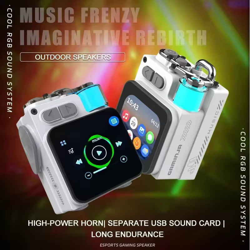 GAMINJA Bluetooth Speaker LED Display Screen Wireless Metal Mechanical Speaker With RGB Subwoofer Support Calendar Alarm Clock