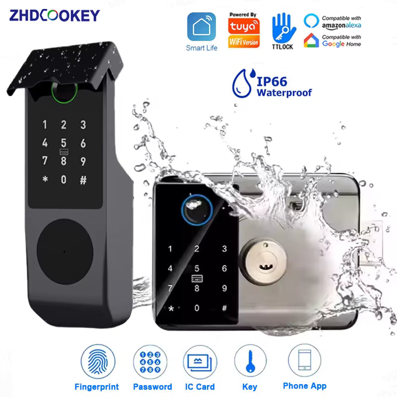 Waterproof Tuya Wifi Smart Lock Fingerprint RFID Card Passcode APP Remote Control TTLock Bluetooth Entry Electronic Rim Lock