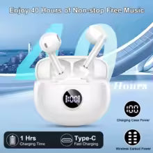 Bluetooth 5.3 Wireless Earbuds with 40H Playback ENC Noise Cancelling IP7 Waterproof Touch Control LED Display Auto Connection
