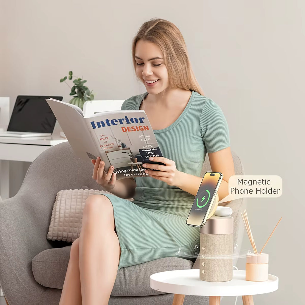 4-in-1 Magnetic Wireless Charger & Bluetooth Speaker with Night Light - Perfect Gift for IPhone XIAOMI HUAWEI Samsung & AirPods