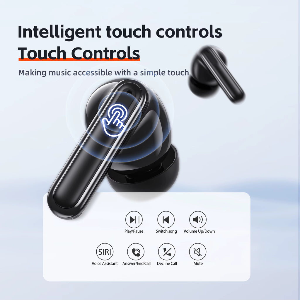QERE-E60 Wireless Headphones, TWS Bluetooth 5.3,HD Microphone,HIFI Earphones,13mm Driver,Touch control,With displ, ANC Call, New
