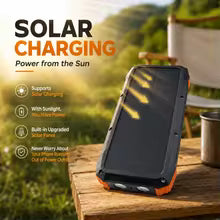 Solar Power Bank 100000mAh Wireless Fast Charging Portable Charger Built-in Cables LED Flashlight for Camping Travel Emergency