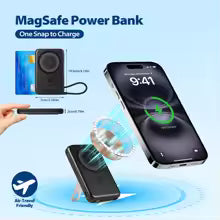 Magnetic Power Bank 10000mAh with Built-in USB-C Cable & Zinc Alloy Stand, 30W PD Fast Charging Wireless Portable Charger for iPhone 17 16 15 Samsung Xiaomi