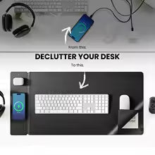 15W Magnetic Wireless Charging Mouse Pad Large Desk Mat Organizer Detachable Panel Dual-Sided for iPhone