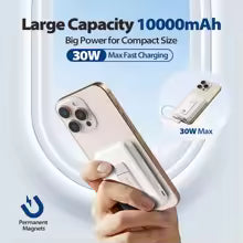 Magnetic Power Bank 10000mAh with Built-in USB-C Cable & Zinc Alloy Stand, 30W PD Fast Charging Wireless Portable Charger for iPhone 17 16 15 Samsung Xiaomi