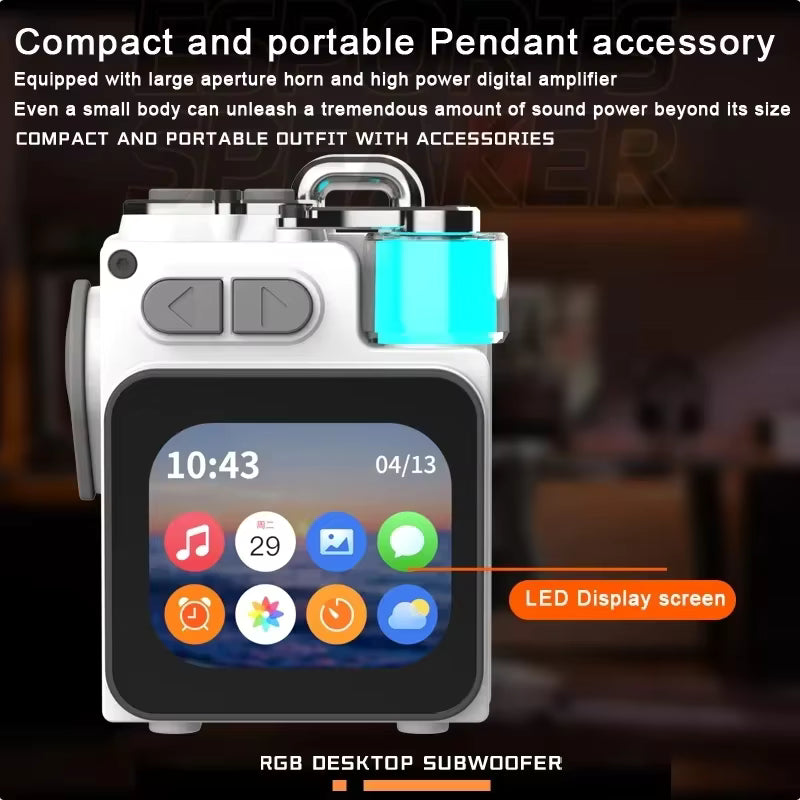 GAMINJA Bluetooth Speaker LED Display Screen Wireless Metal Mechanical Speaker With RGB Subwoofer Support Calendar Alarm Clock