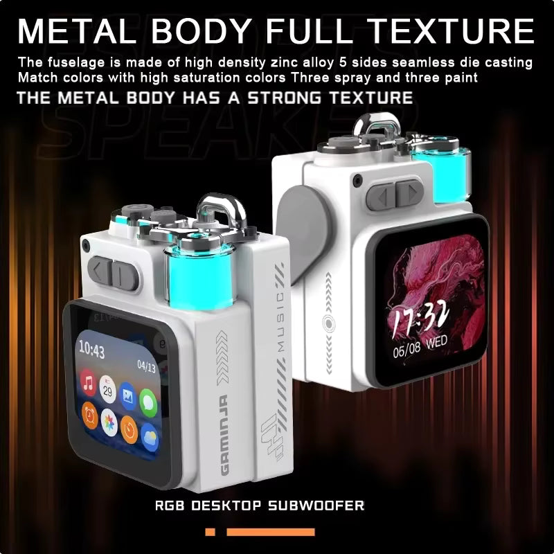 GAMINJA Bluetooth Speaker LED Display Screen Wireless Metal Mechanical Speaker With RGB Subwoofer Support Calendar Alarm Clock