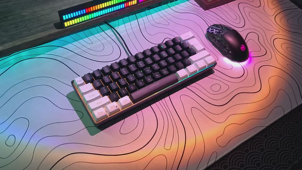 HXSJ-60% RGB Backlit Gaming Keyboard and Mouse Set 61-Key Wired Keyboard 3-Mode Optical Gaming Wireless Mouse for Laptop PC